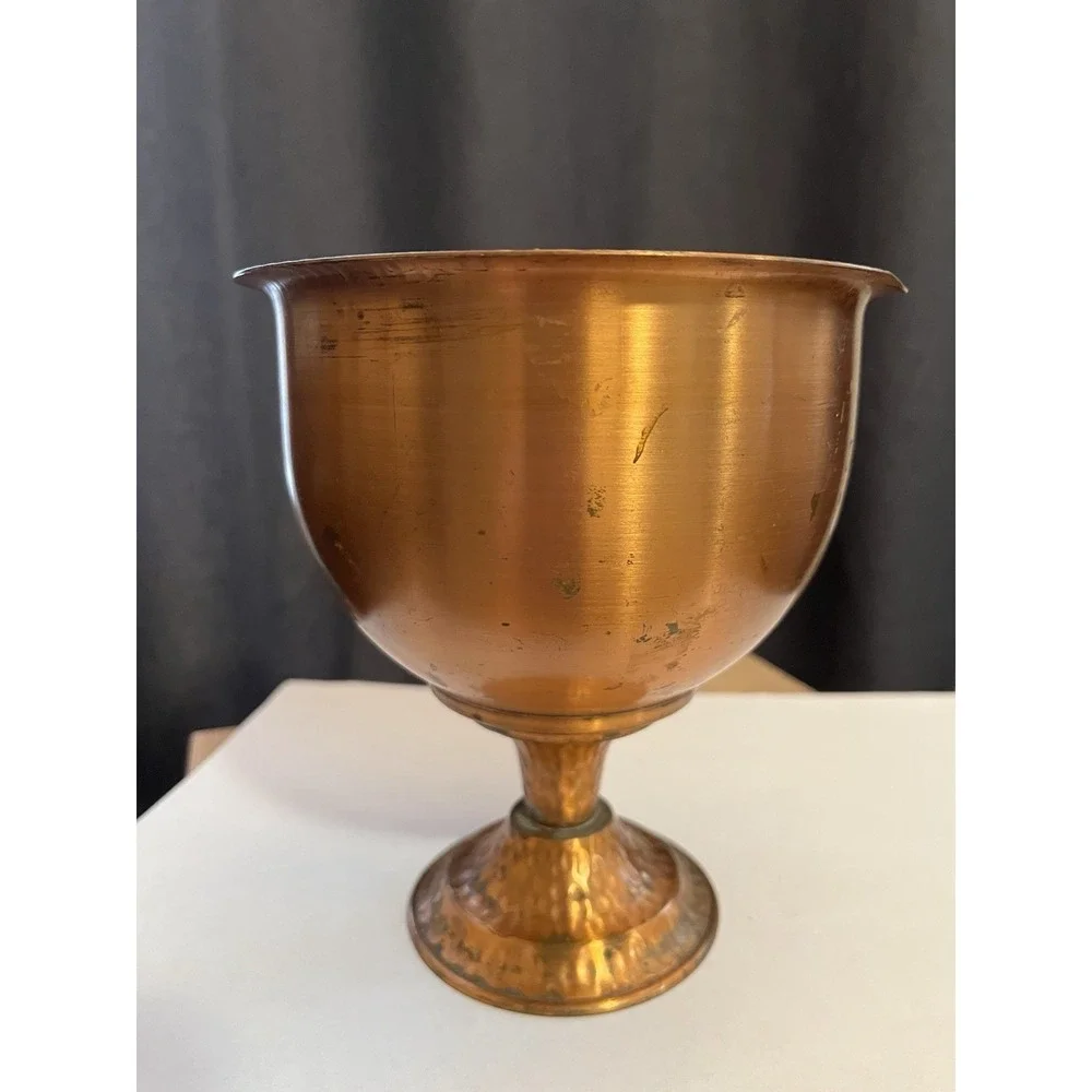 VTG Copper Chalice Planter Hammered Base Stem Natural Petina Garden Decor